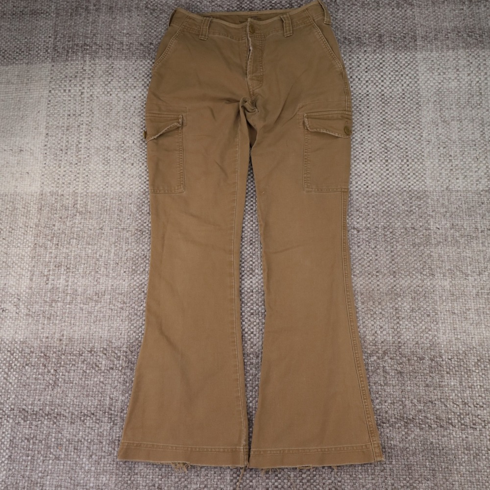 Abercrombie & Fitch Cargo Pants Womens 0 Tan Good Flare Distressed Button Fly